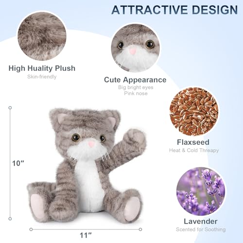 SuzziPals Heatable Coolable Grey Cat Stuffed Animal Cat Heating Pad Microwavable for Soothing Relaxation Lavender Scented Cat Plush Toy for Stress Relief Stuffed Cat Toys for Kids - Image 5