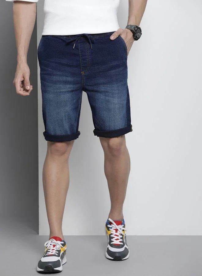 Men Regular Fit Solid Mid-Rise Denim Shorts