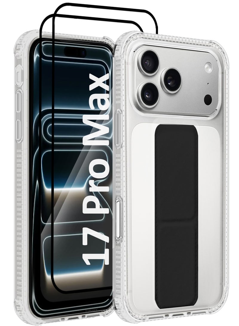 CATANES 3 Packs Finger Grip Clear Case Cover for iPhone 17 Pro Max - Kickstand Car Magnetic Holder Multi-function Protective Two-in-one Case with Two 3D Screen Protectors - Black - Image 1