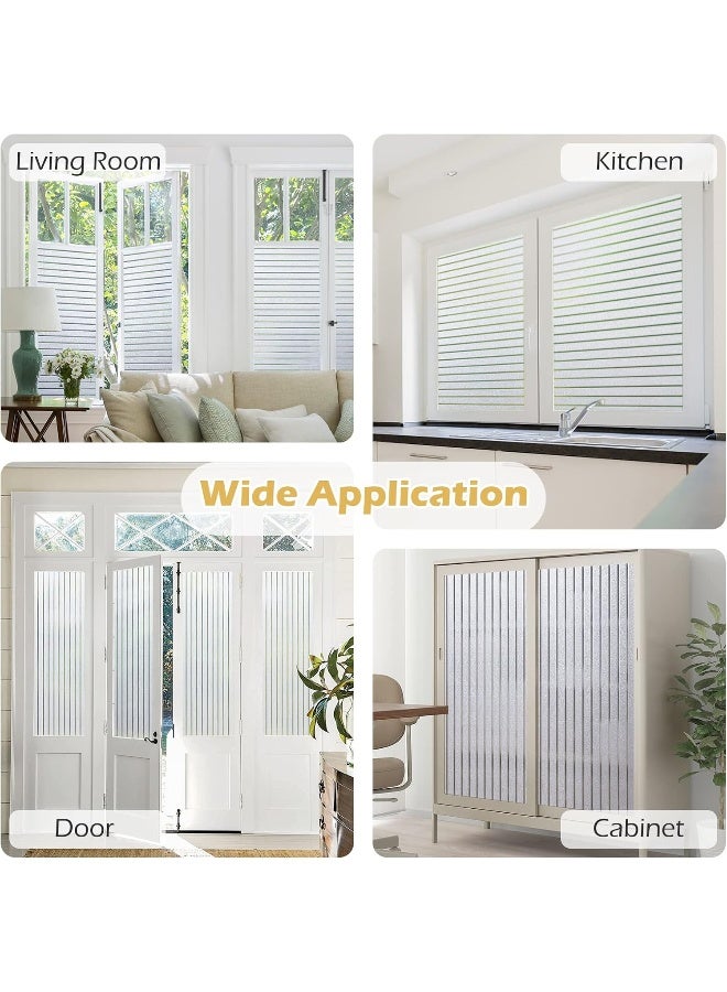 rabbitgoo Window Privacy Film Frosted Glass Film Two Way Glass Frosting Cling Non Adhesive Static Cling Front Door Covering AntiUV Reeded Window Blinds Sticker Striped Pattern 354 x 787 - Image 2