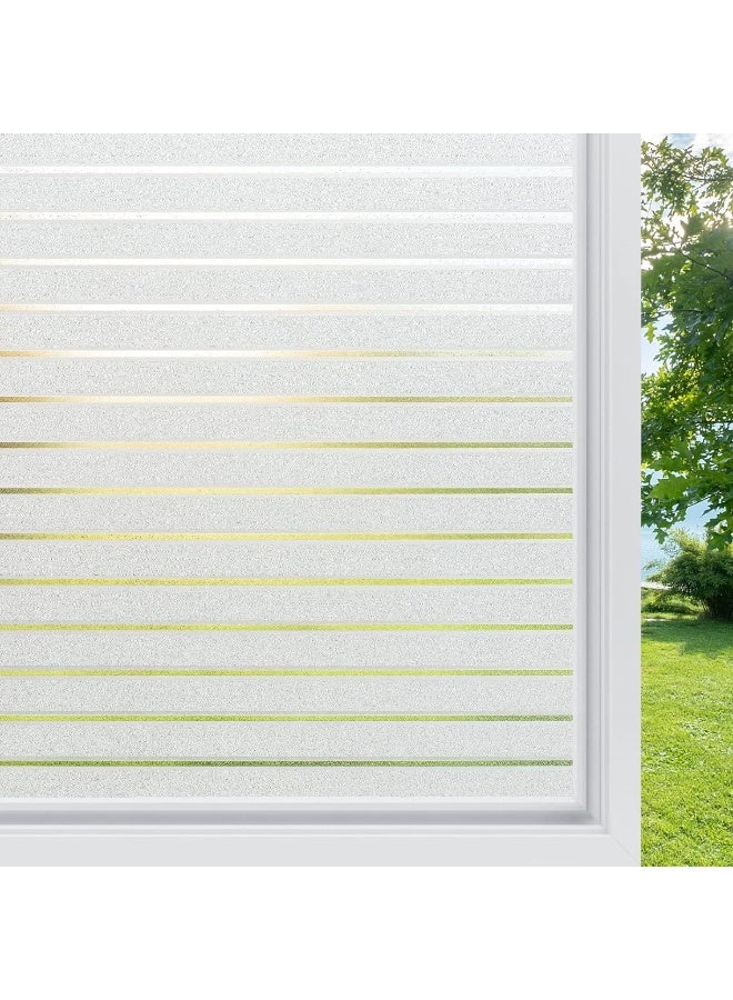 rabbitgoo Window Privacy Film Frosted Glass Film Two Way Glass Frosting Cling Non Adhesive Static Cling Front Door Covering AntiUV Reeded Window Blinds Sticker Striped Pattern 354 x 787 - Image 3