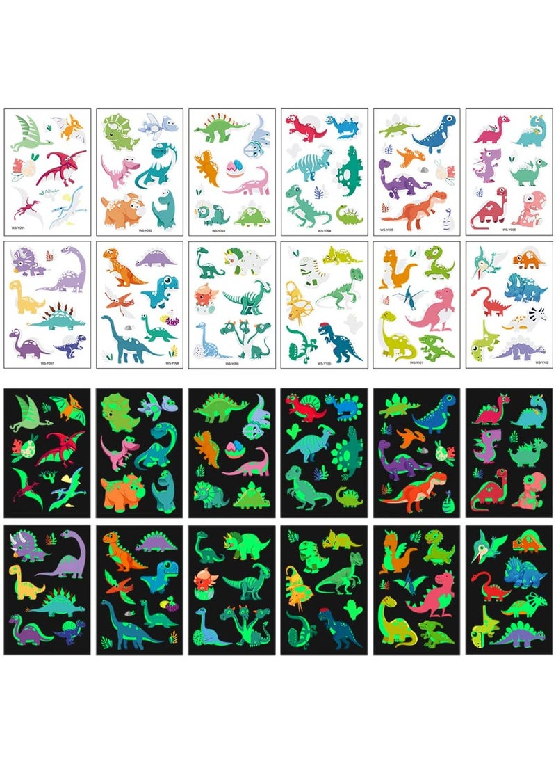 قوس قزح أورينبو 12 ورقة وشم مؤقتة متوهجة على شكل ديناصور للأطفال، ملصقات وشم مضيئة على شكل ديناصور، وشم متوهج في الظلام للأولاد والبنات، مكياج الوجه، وشم مزيف، لوازم حفلات العطلات، هدايا للأطفال - Image 2