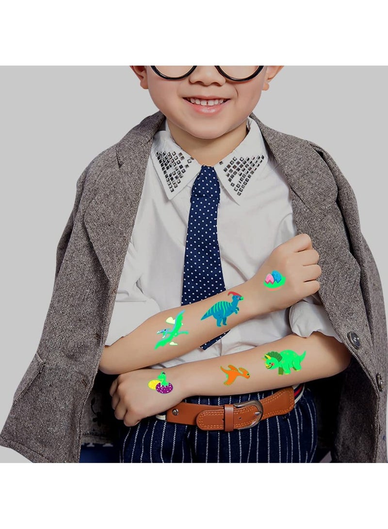 قوس قزح أورينبو 12 ورقة وشم مؤقتة متوهجة على شكل ديناصور للأطفال، ملصقات وشم مضيئة على شكل ديناصور، وشم متوهج في الظلام للأولاد والبنات، مكياج الوجه، وشم مزيف، لوازم حفلات العطلات، هدايا للأطفال - Image 3