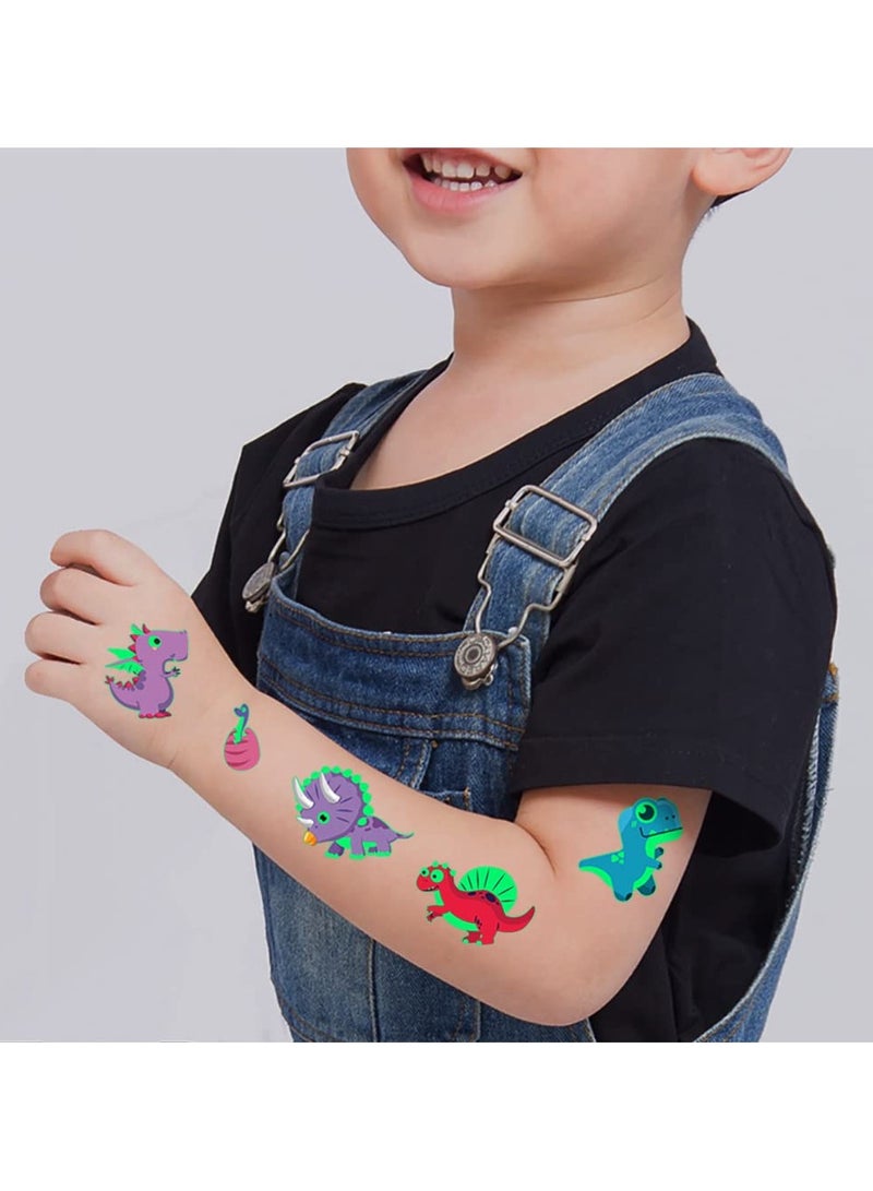 قوس قزح أورينبو 12 ورقة وشم مؤقتة متوهجة على شكل ديناصور للأطفال، ملصقات وشم مضيئة على شكل ديناصور، وشم متوهج في الظلام للأولاد والبنات، مكياج الوجه، وشم مزيف، لوازم حفلات العطلات، هدايا للأطفال - Image 4