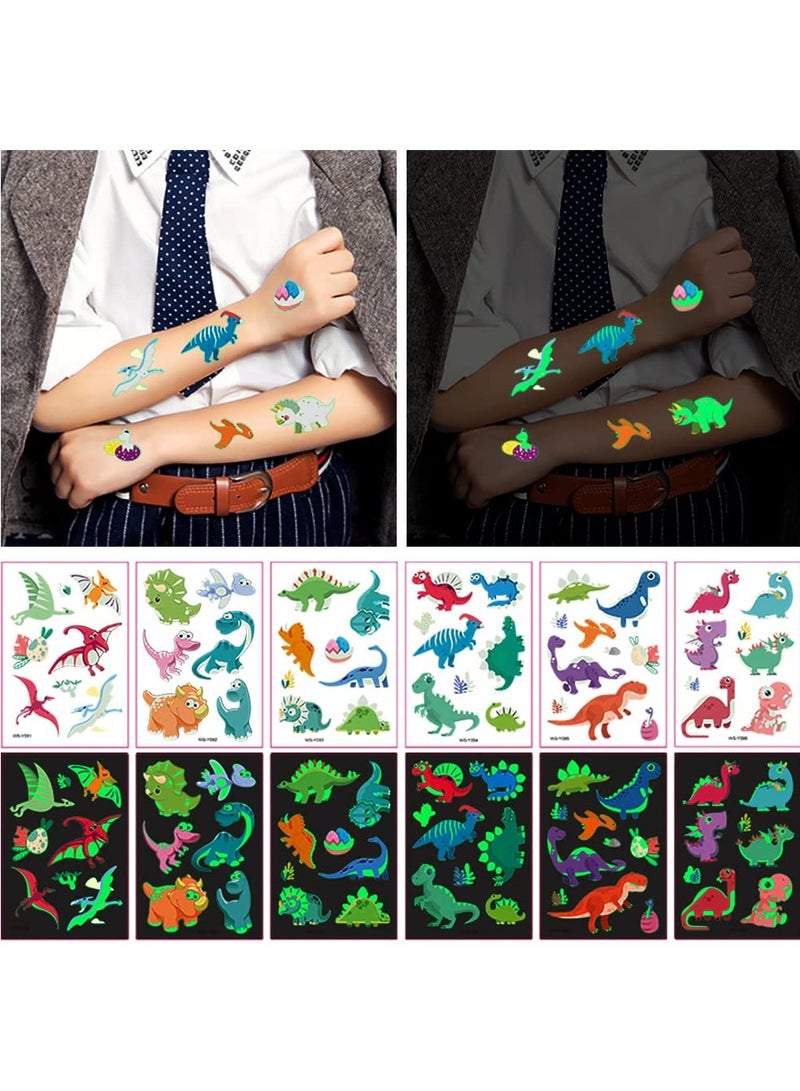 قوس قزح أورينبو 12 ورقة وشم مؤقتة متوهجة على شكل ديناصور للأطفال، ملصقات وشم مضيئة على شكل ديناصور، وشم متوهج في الظلام للأولاد والبنات، مكياج الوجه، وشم مزيف، لوازم حفلات العطلات، هدايا للأطفال - Image 5