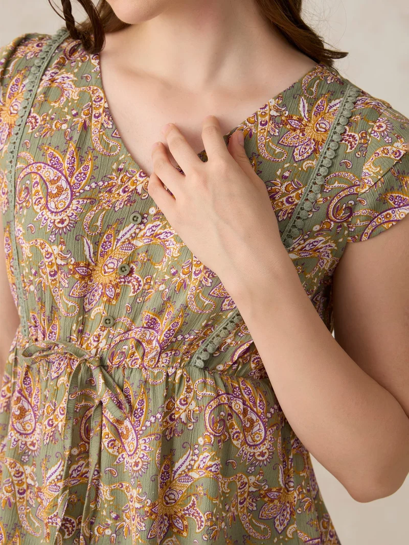Outzidr Green Green Printed Crinkled Blouse for Women | Best Price UAE