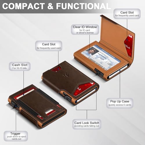 SEMORID Wallet for Men Wallet with Slim Pop Up Card Holder 9-13 Cards, Bifold Minimalist Smart Wallet RFID Blocking Credit Card Holder with ID Window & Stretchable Cash Slot Compact Metal Aluminum Card Case - Image 5