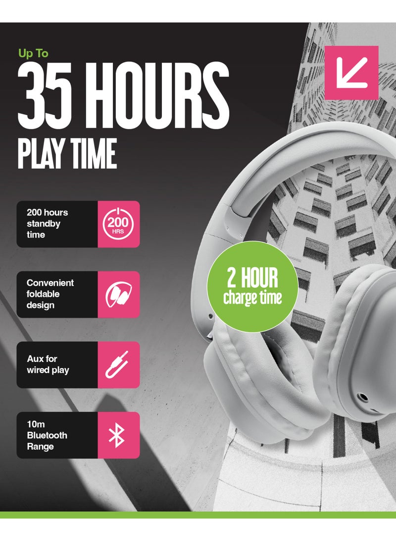 JUICE Wireless Headphones, 35Hr Playtime, Clearer hands-free calling, Foldable Lightweight Headset Batttery Indicator, Noise Cancelling Soft Cushioned Earpads, Wireless Over-Ear Bluetooth, 2hr Fast Charging – Grey - Image 4