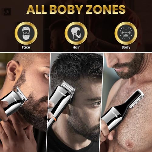 PRITECH Beard Trimmer for Men,6 in 1 Hair Clippers Kit, Precision Cordless Grooming Kit Waterproof IPX6 for Beard, Hair, Body, Nose, Ear, with Foil Razor (Silver) - Image 2