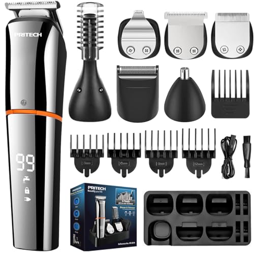 PRITECH Beard Trimmer for Men,6 in 1 Hair Clippers Kit, Precision Cordless Grooming Kit Waterproof IPX6 for Beard, Hair, Body, Nose, Ear, with Foil Razor (Silver) - Image 1
