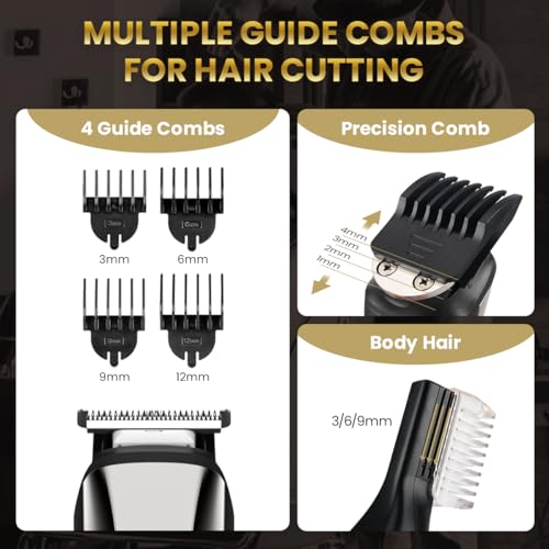 PRITECH Beard Trimmer for Men,6 in 1 Hair Clippers Kit, Precision Cordless Grooming Kit Waterproof IPX6 for Beard, Hair, Body, Nose, Ear, with Foil Razor (Silver) - Image 5