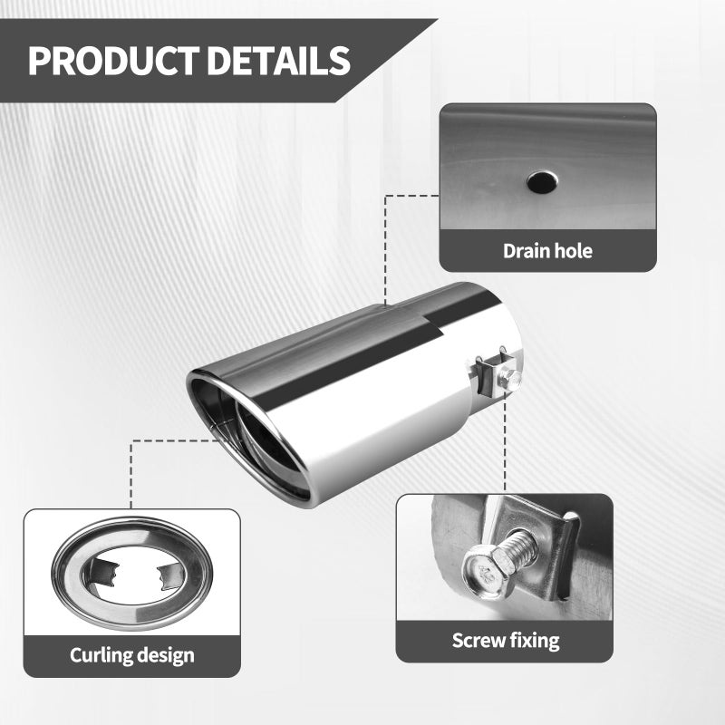 OXDFK Universal Chrome Exhaust Tip, 1.5"â€“2.1" Inlet, Stainless Steel, Adjustable Car Muffler Decorative Tip, Fits Pipes with 1.5â€“2.1" Diameter, 2.24" Outlet, 5.76" Long, Straight Pipe Kit - Image 5