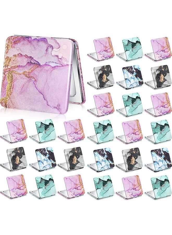 سندير مرآة مدمجة كبيرة الحجم، مرآة محفظة صغيرة محمولة للجيب، مرآة يد مكبرة مزدوجة الجوانب، مرآة مكياج مربعة مع تكبير 2X 1X للفتيات والنساء والأم أثناء السفر (40 قطعة) - Image 1