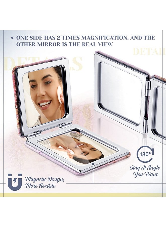 سندير مرآة مدمجة كبيرة الحجم، مرآة محفظة صغيرة محمولة للجيب، مرآة يد مكبرة مزدوجة الجوانب، مرآة مكياج مربعة مع تكبير 2X 1X للفتيات والنساء والأم أثناء السفر (40 قطعة) - Image 3