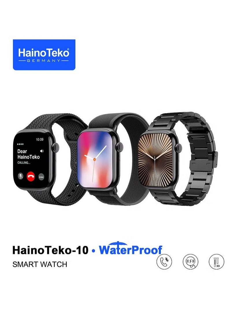 Haino Teko Waterproof Smart Watch with AMOLED Display, Voice Assistant, Social App Integration, and 3 Pair Straps for Men & Boys – Stylish Black Design, Fitness & Health Tracking, Perfect for Daily Wear  - Image 1