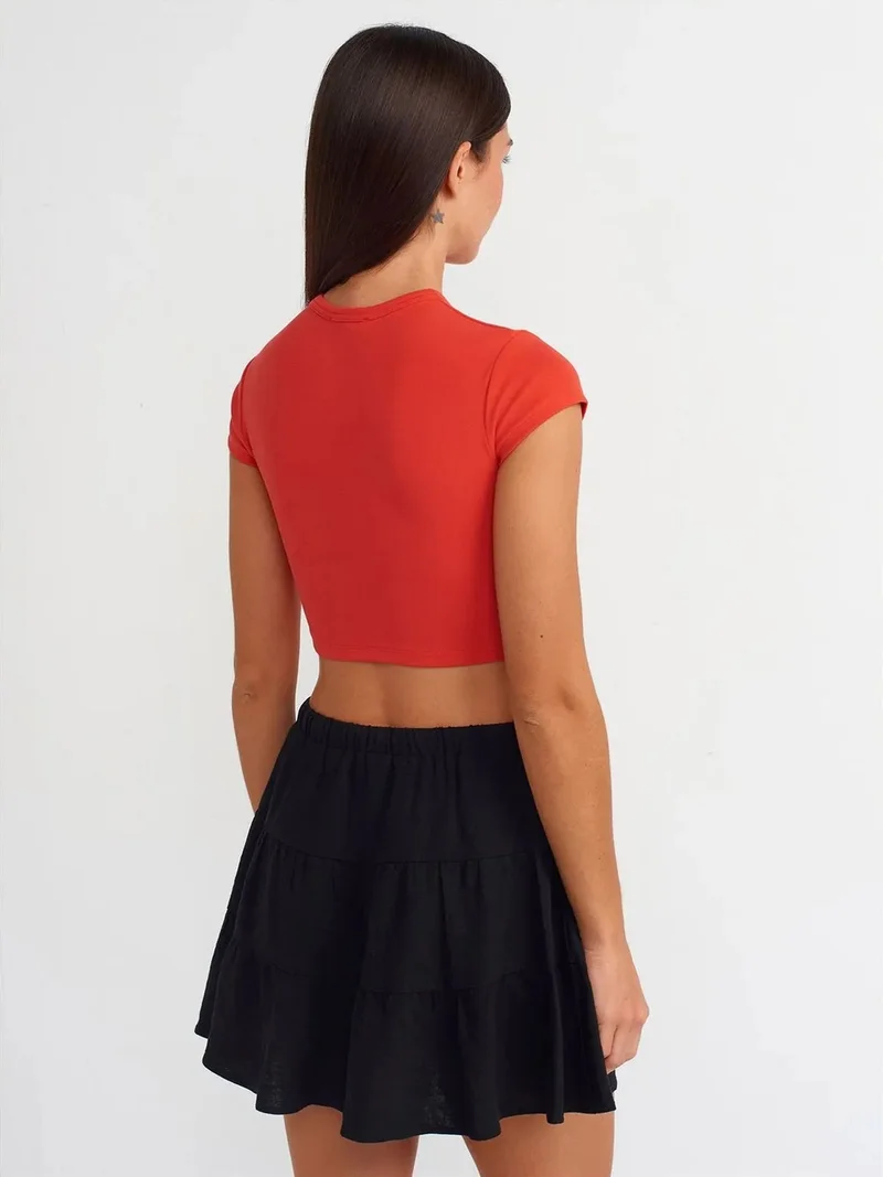 Dilvin DILVIN Women's Crop Slim-Fit Crew Neck T-Shirt