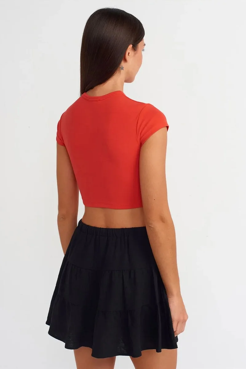 Dilvin Red DILVIN Women's Crop Slim-Fit Crew Neck T-Shirt for Women | Best Price UAE