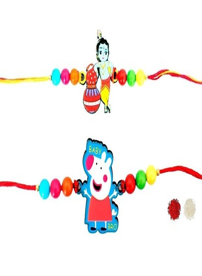 VR Creatives Rakhi for Kids Cartoons Carectores Bal Krishna and Peppa Pig With Tika set Pack of 2 rakhi for brother - Image 1