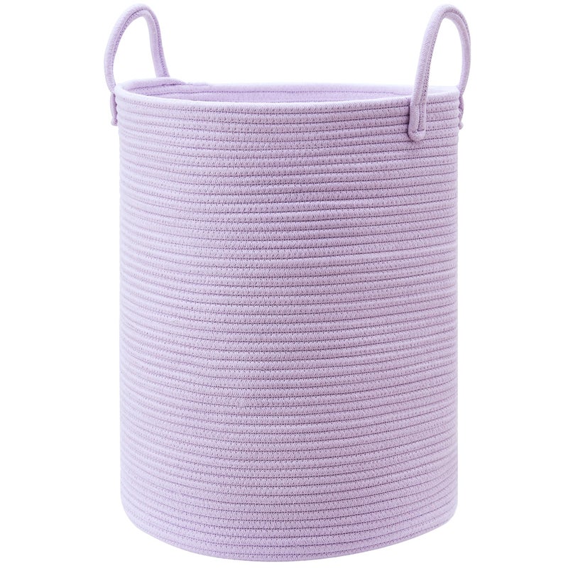 MOJOSCEND 80L Extra Large Purple Hamper Laundry Basket for Nursery Kids16Dx22H inches Tall Lavender Blanket Basket for Girls Cotton Rope Lilac Clothes Hamper in Bedroom - Image 1