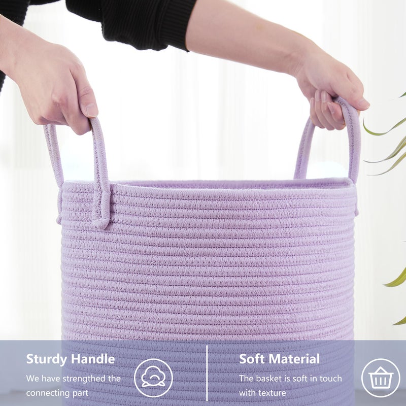 MOJOSCEND 80L Extra Large Purple Hamper Laundry Basket for Nursery Kids16Dx22H inches Tall Lavender Blanket Basket for Girls Cotton Rope Lilac Clothes Hamper in Bedroom - Image 5