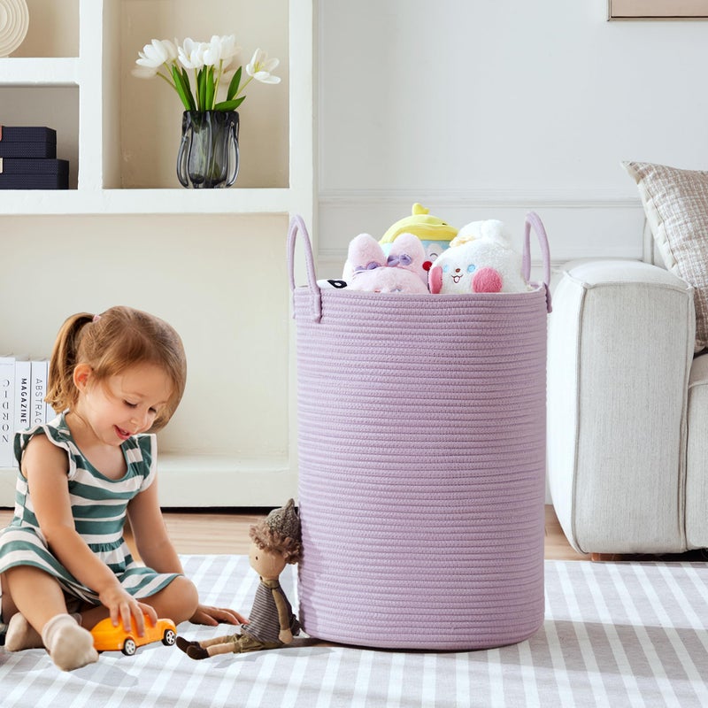 MOJOSCEND 80L Extra Large Purple Hamper Laundry Basket for Nursery Kids16Dx22H inches Tall Lavender Blanket Basket for Girls Cotton Rope Lilac Clothes Hamper in Bedroom - Image 2
