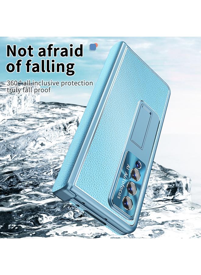 اس-توب جراب لهاتف Samsung Galaxy Z Fold3 5G بنمط الليتشي، جراب هاتف مدمج مضاد للصدمات مصنوع من غلاف مغناطيسي - Image 4