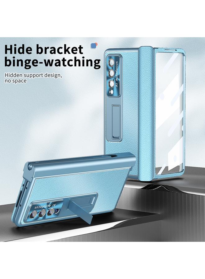 اس-توب جراب لهاتف Samsung Galaxy Z Fold3 5G بنمط الليتشي، جراب هاتف مدمج مضاد للصدمات مصنوع من غلاف مغناطيسي - Image 5