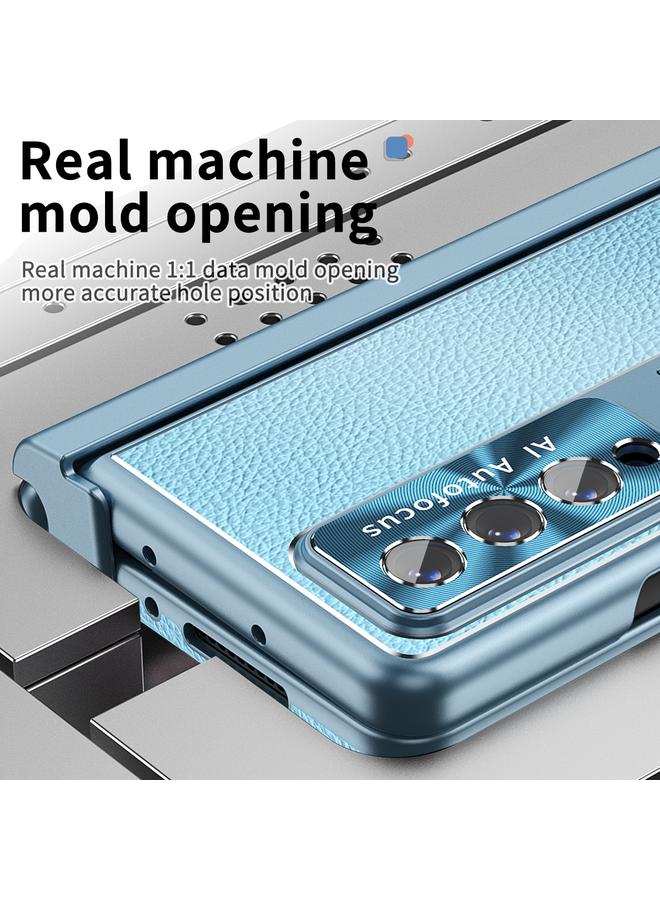 اس-توب جراب لهاتف Samsung Galaxy Z Fold3 5G بنمط الليتشي، جراب هاتف مدمج مضاد للصدمات مصنوع من غلاف مغناطيسي - Image 2