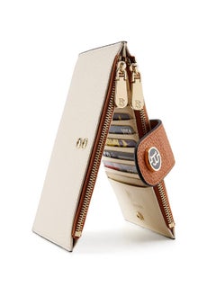 Bostanten Leather Wallets For Women Rfid Blocking Slim Bofild Purse Card Holder With Zipper Pocket Beige Brown  - Image 1