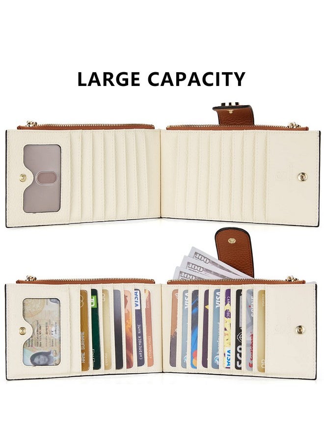 Bostanten Leather Wallets For Women Rfid Blocking Slim Bofild Purse Card Holder With Zipper Pocket Beige Brown  - Image 5