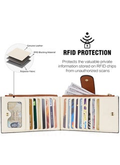Bostanten Leather Wallets For Women Rfid Blocking Slim Bofild Purse Card Holder With Zipper Pocket Beige Brown  - Image 3