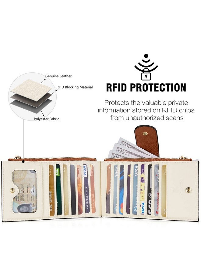 Bostanten Leather Wallets For Women Rfid Blocking Slim Bofild Purse Card Holder With Zipper Pocket Beige Brown  - Image 3
