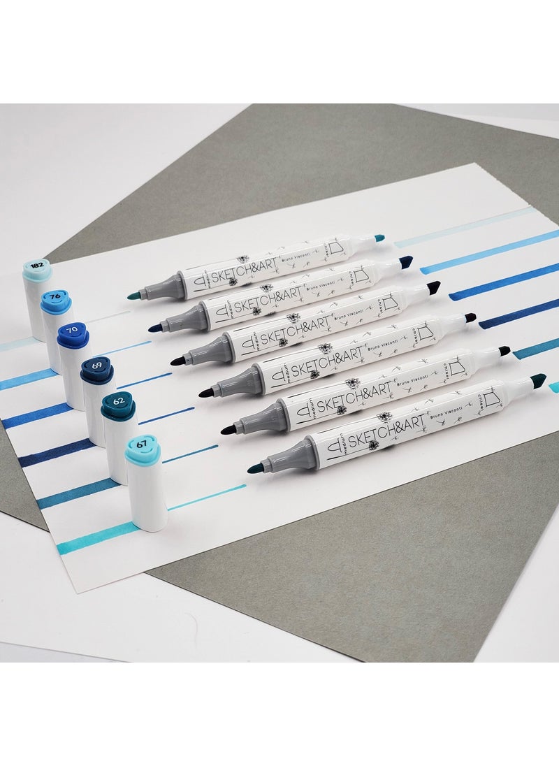 Bruno Visconti 'Sketch Art' Double Sided Markers 6 Colors Seascape  - Image 3