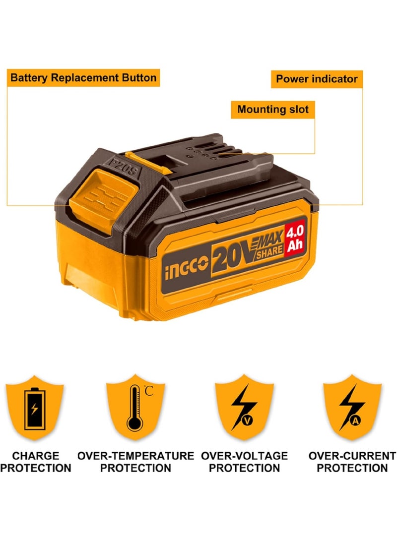 INGCO 20V Lithium-ion battery, 20V voltage, 4.0Ah case - Image 2