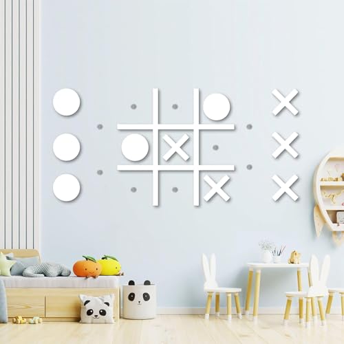 DUOLIYBC Magnetic Tic Tac Toe WallMount GameGame Room DecorHallway DecorPlayroom DecorModern Wall Decals for Kids RoomClassroomOfficesBest Gift for Family Friends White - Image 1