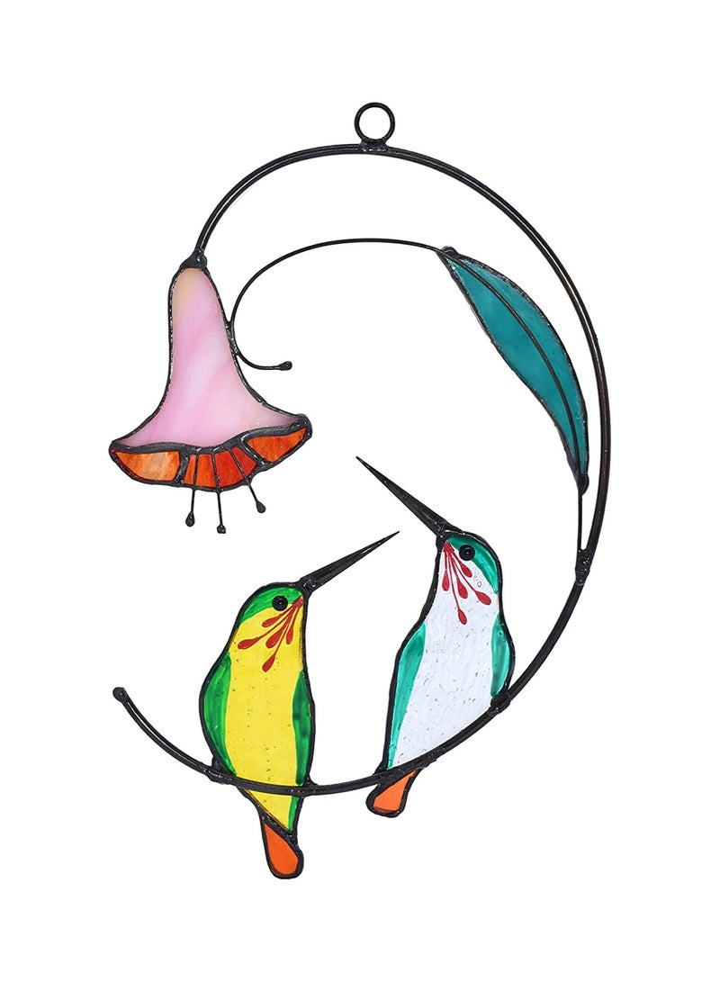 SYOSI Hummingbird with Flower, Home Decoration Stained Glass Hummingbird with Flower, Stained Glass Suncatcher Window Hangings Hummingbird Gift for Home Decor, Green, 1 Pair - Image 1