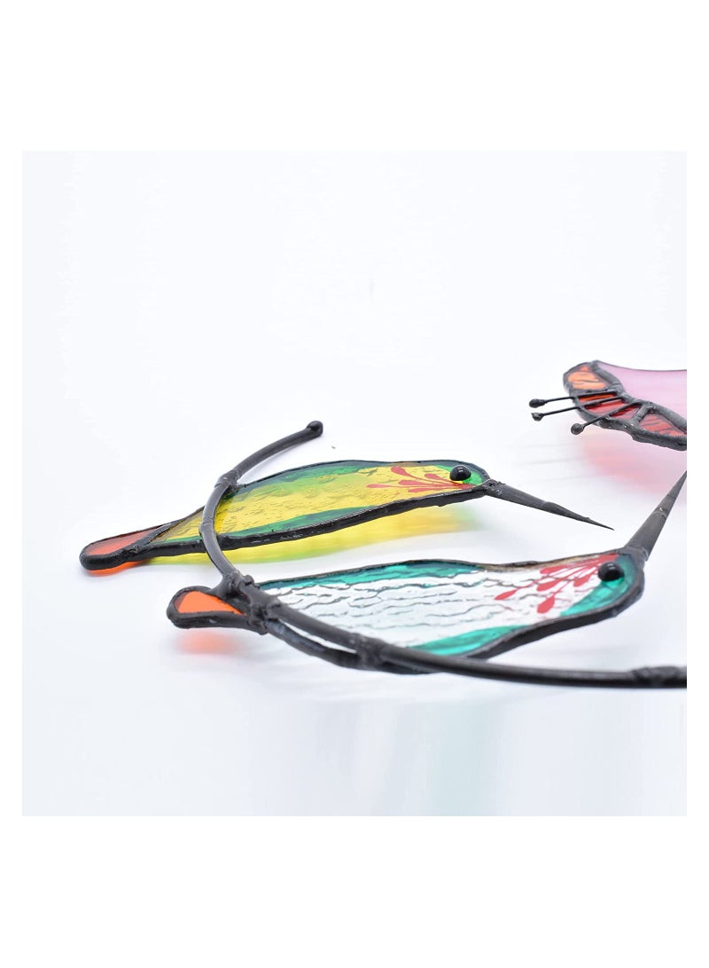SYOSI Hummingbird with Flower, Home Decoration Stained Glass Hummingbird with Flower, Stained Glass Suncatcher Window Hangings Hummingbird Gift for Home Decor, Green, 1 Pair - Image 5