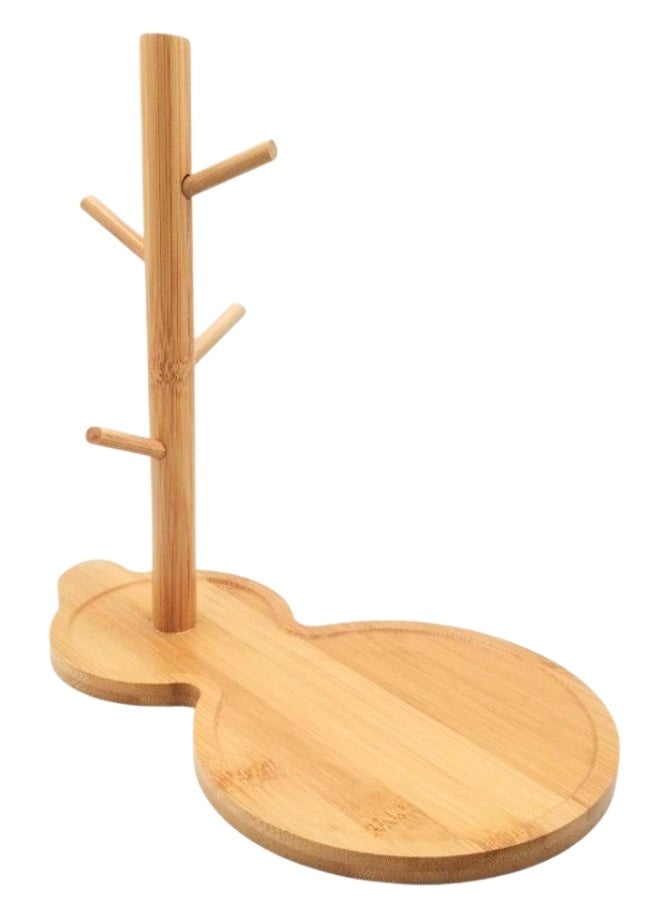 هابي هوم حامل أكواب من الخيزران على شكل كامنجا – رف تجفيف أكواب أنيق مع قاعدة مستقرة و4 خطافات لتعليق الأكواب أو الكؤوس الزجاجية – تصميم ديكور عصري للمطبخ أو المكتب - Image 2