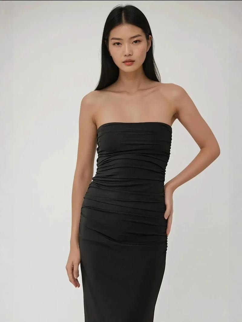 HICCUP Strapless Bodycon Drapped Maxi Dress