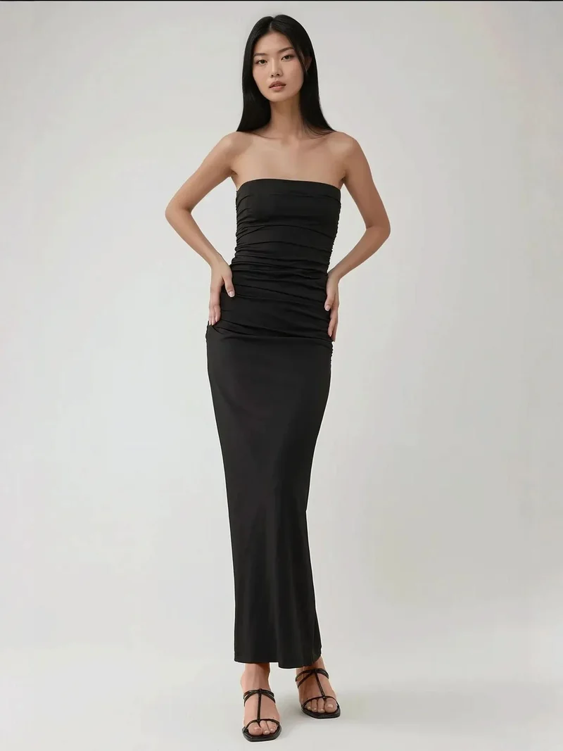 HICCUP Strapless Bodycon Drapped Maxi Dress