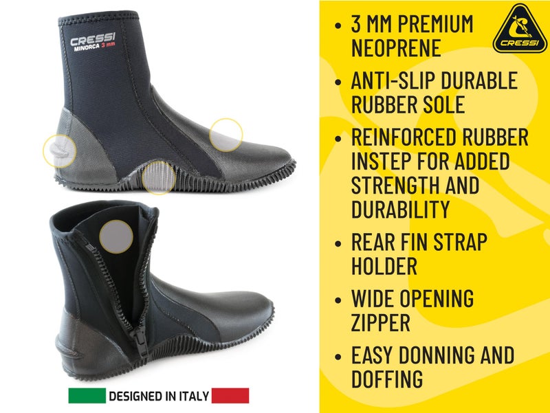 Cressi Minorca Long 3 mm Crew Diving Boots, Black/Black, US Men's 12 â€¢ US Ladies' 13 - Image 2
