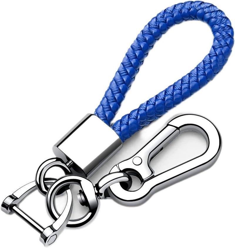 Tukellen Leather Weave Keychain for Car Keys - Durable and Comfortable (Blue) - Image 1