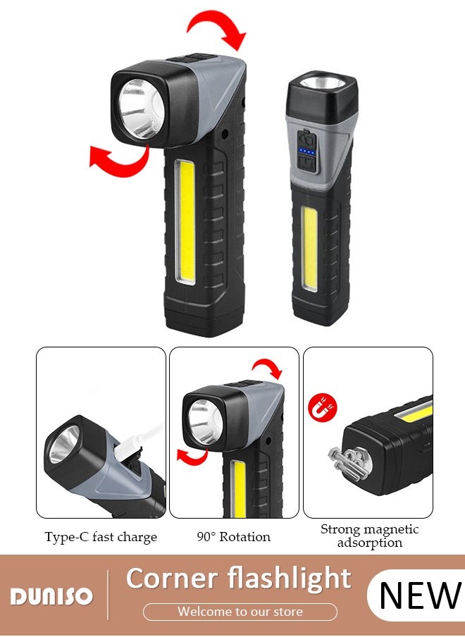 DUNISO Rechargeable LED Flashlights with Side Light Handheld Flashlight with Zoomable 5 Modes 90° Fold Super Bright Flashlights for Emergencies Camping Hiking  - Image 1