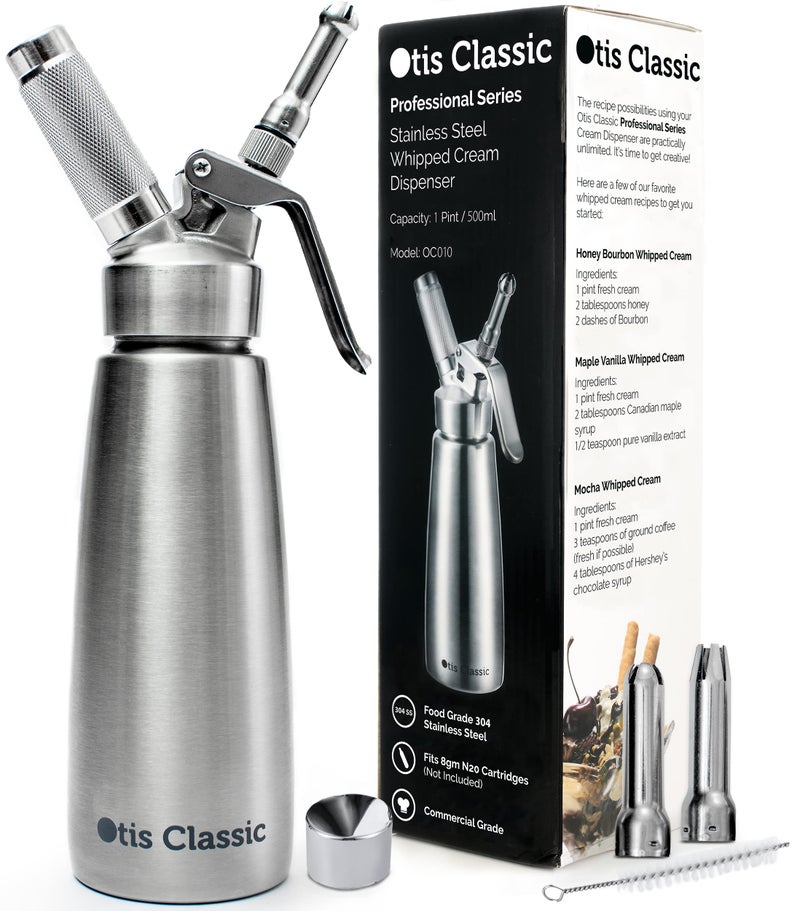 Otis Classic 304 Stainless Steel Whipped Cream Dispenser, 500ml w/ 3 Decorating Nozzles - Commercial Grade Quality Made of Food Grade Stainless Steel - Easy to Use and Clean Ideal for Desserts for Home Chef - Image 1