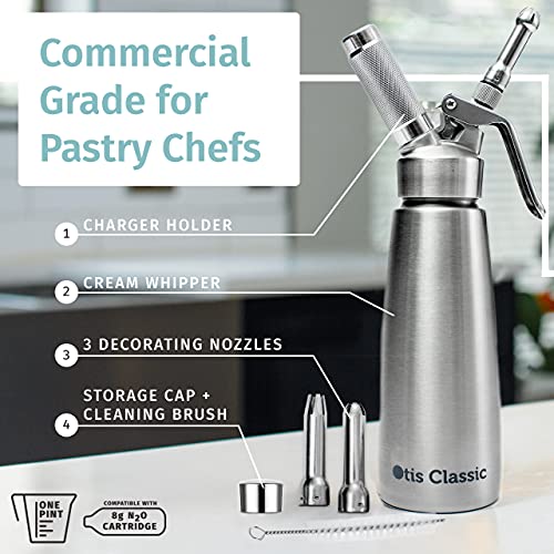 Otis Classic 304 Stainless Steel Whipped Cream Dispenser, 500ml w/ 3 Decorating Nozzles - Commercial Grade Quality Made of Food Grade Stainless Steel - Easy to Use and Clean Ideal for Desserts for Home Chef - Image 3