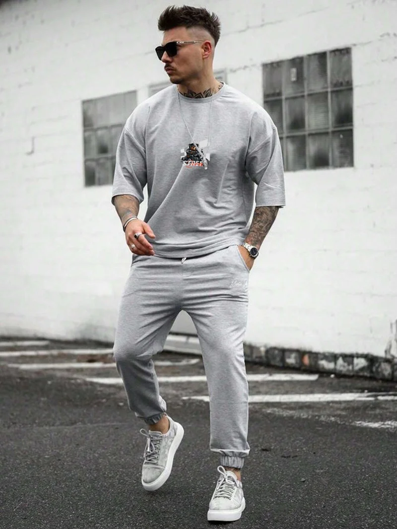 دوغ فش Oversize Printed Gray Color Casual T-Shirt 100% Cotton