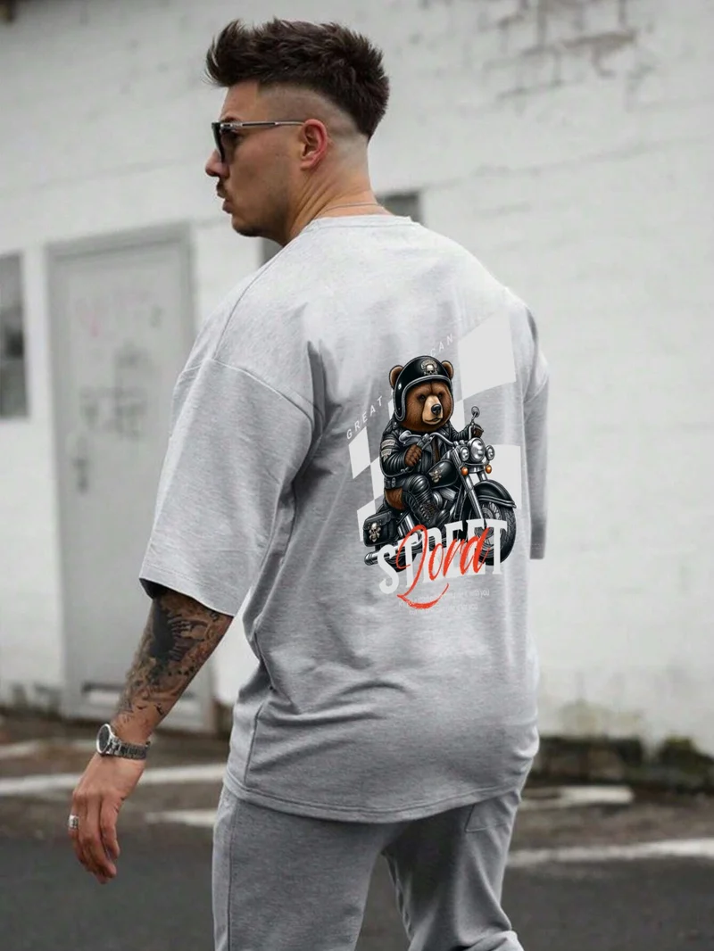 دوغ فش Oversize Printed Gray Color Casual T-Shirt 100% Cotton