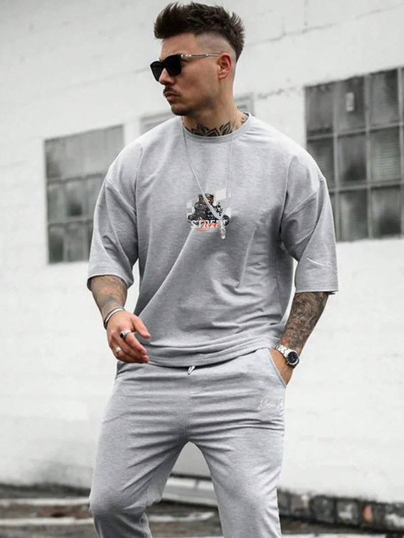 دوغ فش Oversize Printed Gray Color Casual T-Shirt 100% Cotton