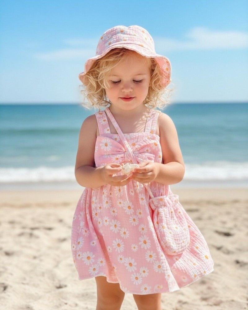 SODLON Toddler 3t Girls Clothes 2t Dress Big Bow Pink Daisy Sleeveless Sun Dress Summer Little Girl Flower Dresses 2-3t with Headband Floral Cute Causal Beach 2 Year Old Girl Outfits - Image 2