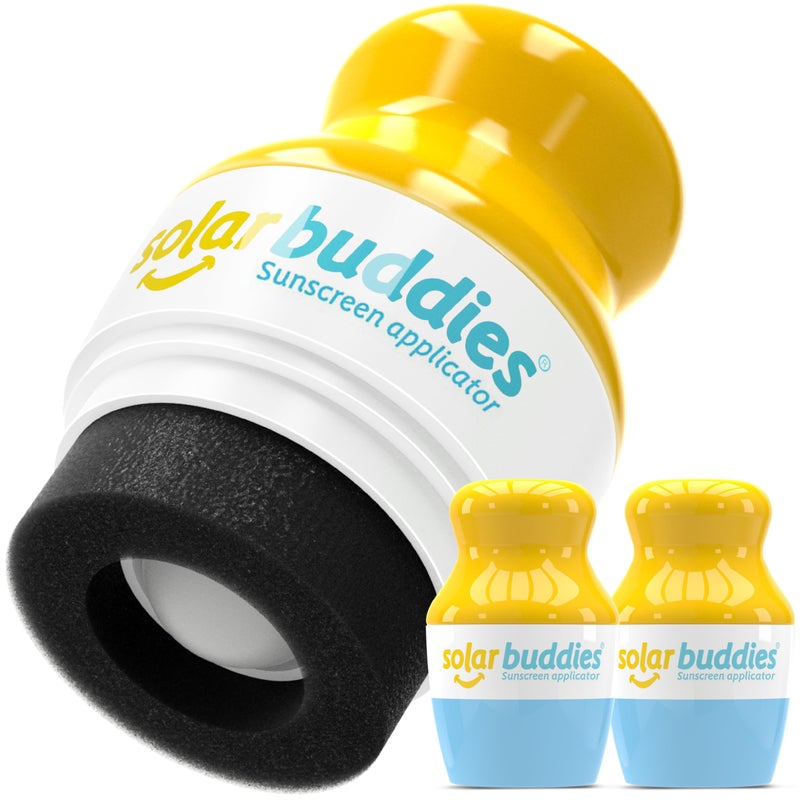 Solar Buddies Sunscreen Applicator - Blue Pack of 2 - BPA-Free Refillable Roll on Sponge Sunscreen, Suncream & Lotion Applicator For Kids, Adults & Families - Holds 3.4fl oz, Perfect Size for Travel - Image 1